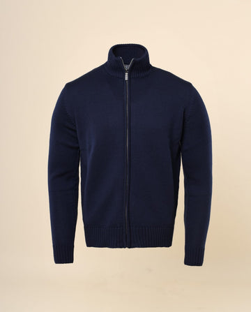 Casaco de Malha 100% Lã Merino em Azul Escuro